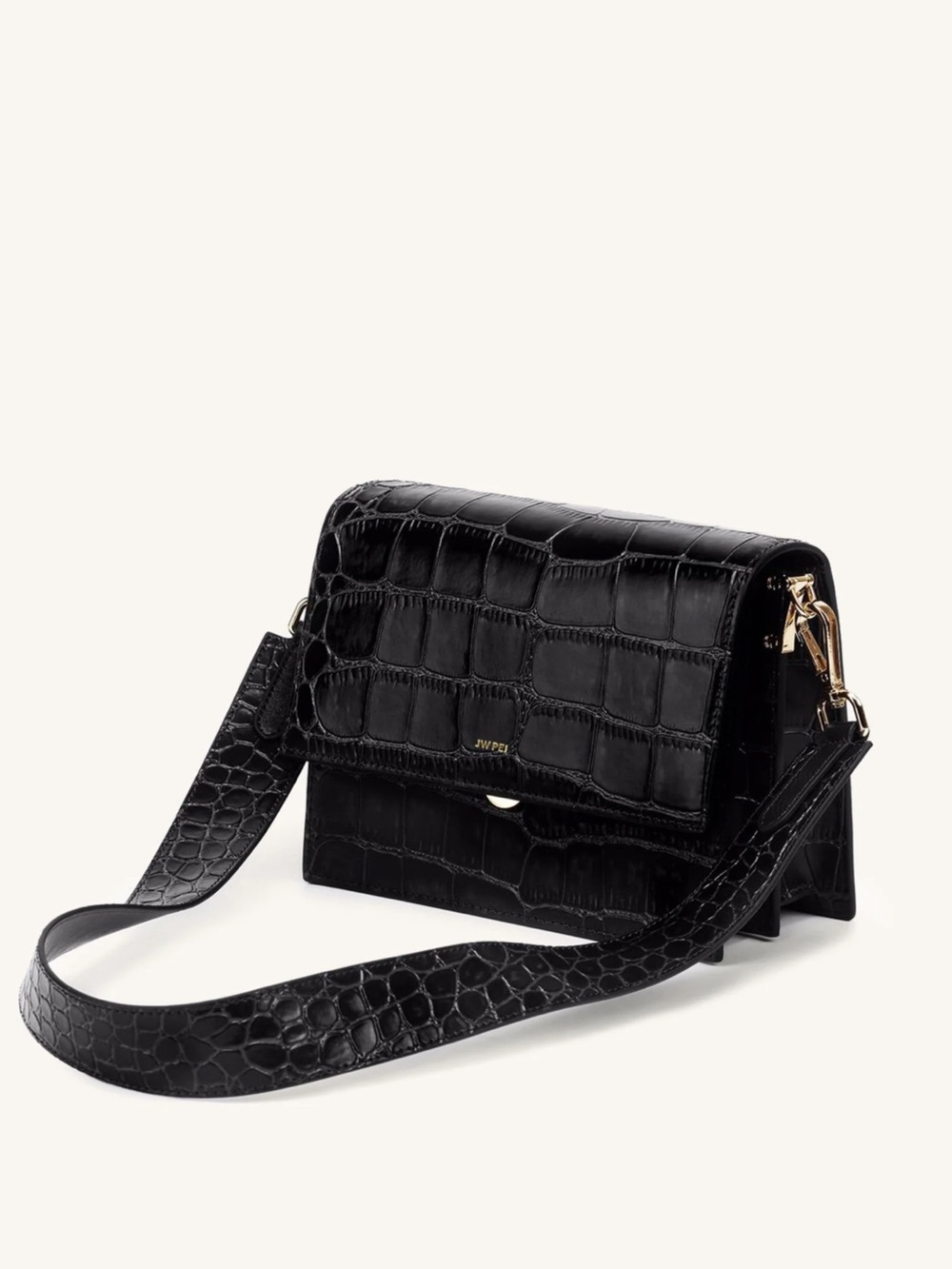 JW PEI Black Croc Mini Flap Crossbody